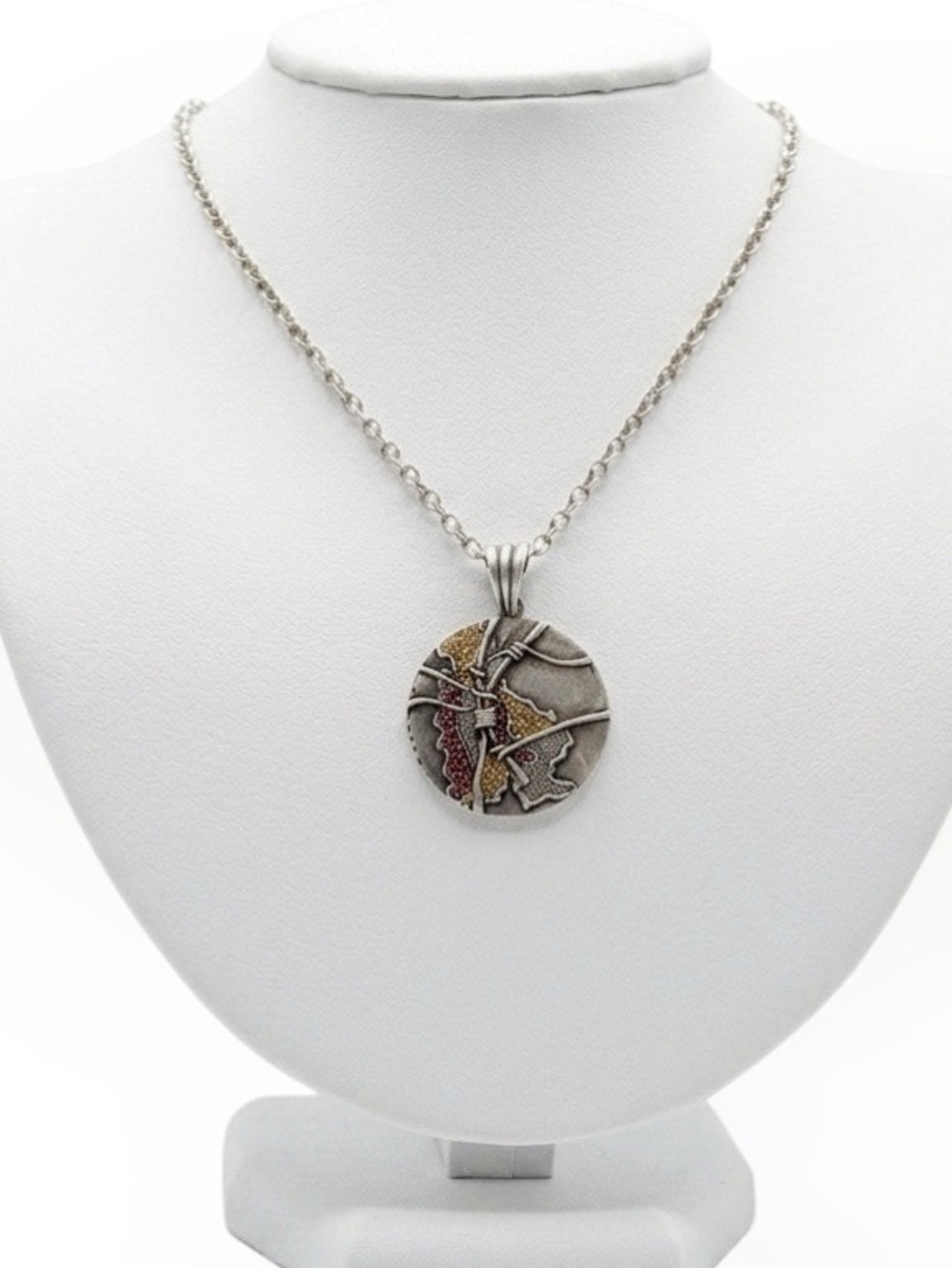 Artisan Mixed Metal Granulation Pendant | Gold/Silver/Copper Tones | 1.75”